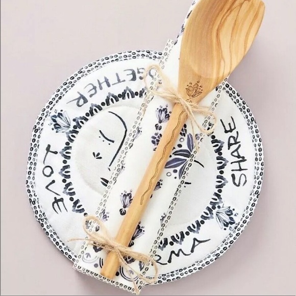 NWT Anthropologie Positive Vibes Baking Set - 3 Piece Mitt, Spoon, Mat - Picture 1 of 3